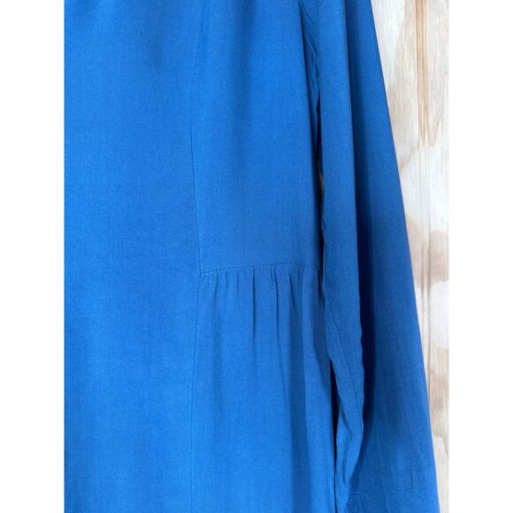 Anthropologie ModCloth Blue Button Down Shirt Drawstring Back Size Large Rayon - Picture 4 of 9